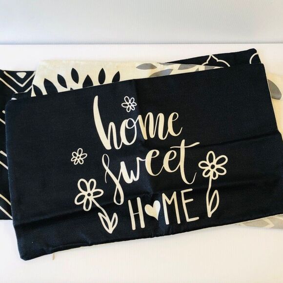 Black & White Accent Pillow Cases 20X11.5" Minimalist Geometric Design Set of 4 - Picture 1 of 9